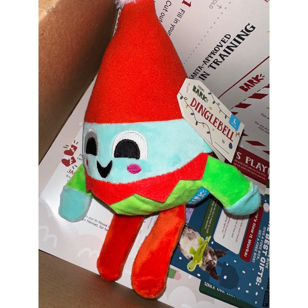 Barkbox  Dinglebell Christmas Elf Plush Dog Toy Squeaker BarkBox‎ Large bark